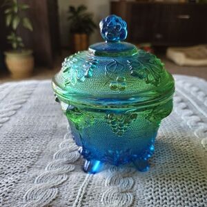 Vintage glass candy dish. Carnival glass?